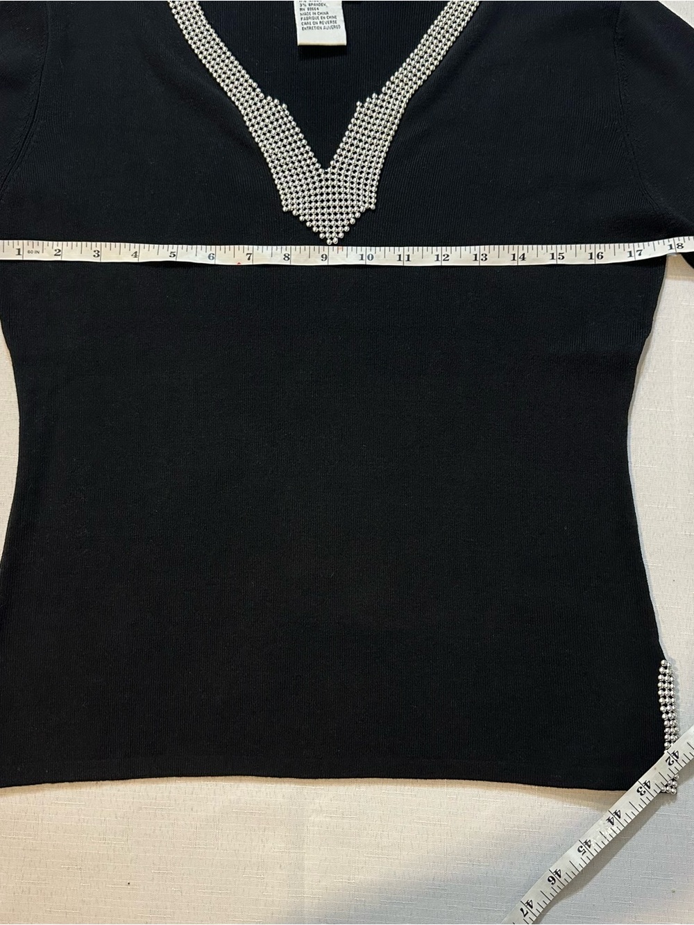 Joseph A Black Beaded V Neck Silk Blend Sweater Size L - Picture 6 of 10